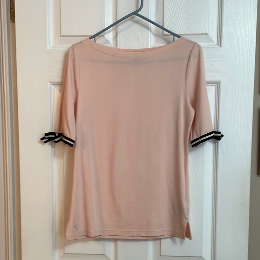Ralph Lauren women’s pinky peach s/s Top with Bow Accents